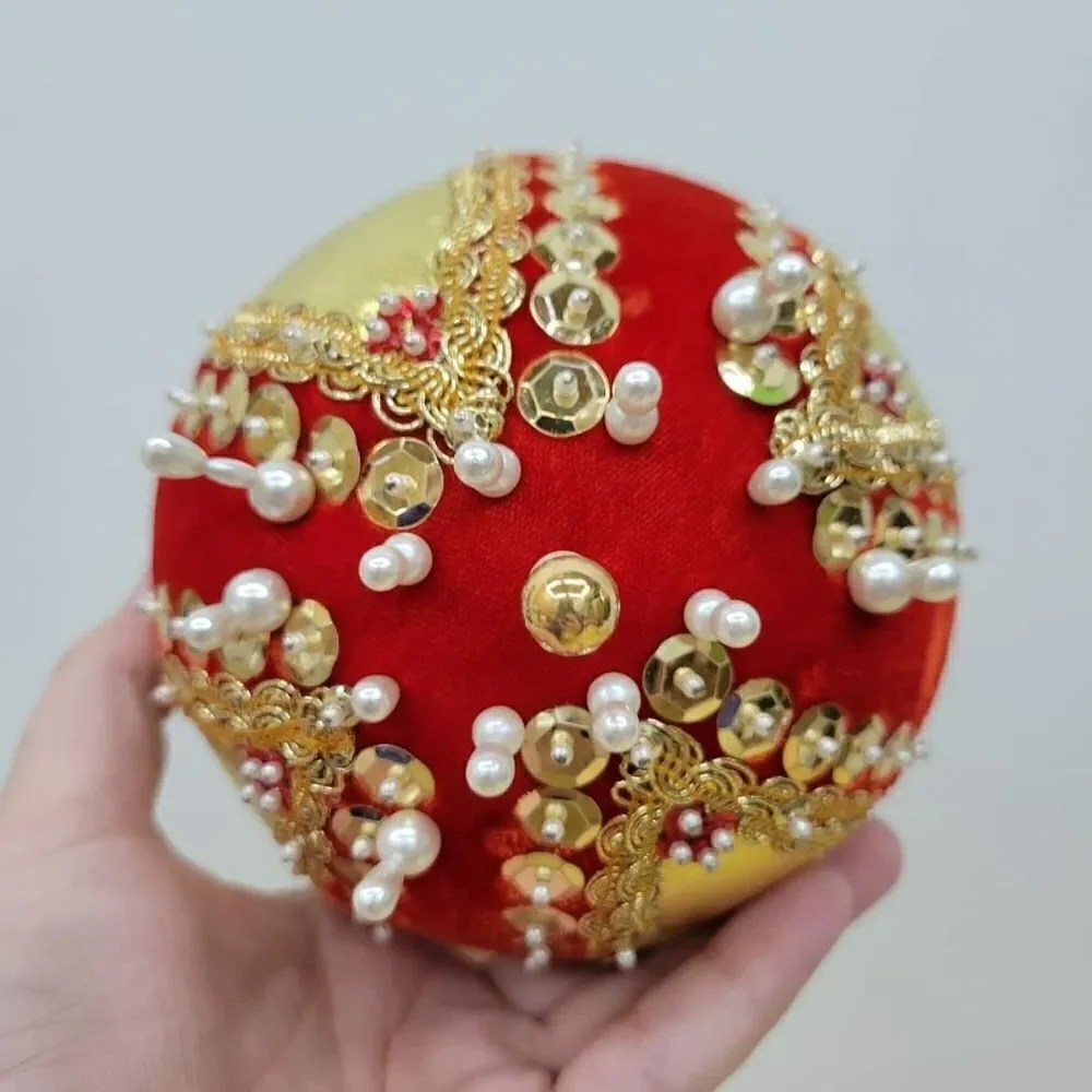 Elegant Vintage Red and Gold Pusg Pin Beaded Sequin MCM Extra Large Ornament